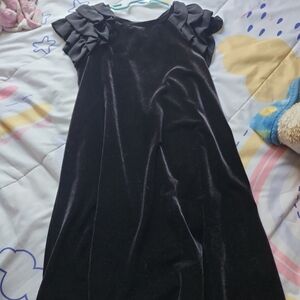 GB Girls Black Velvet Dress with Ruffle Sleeves